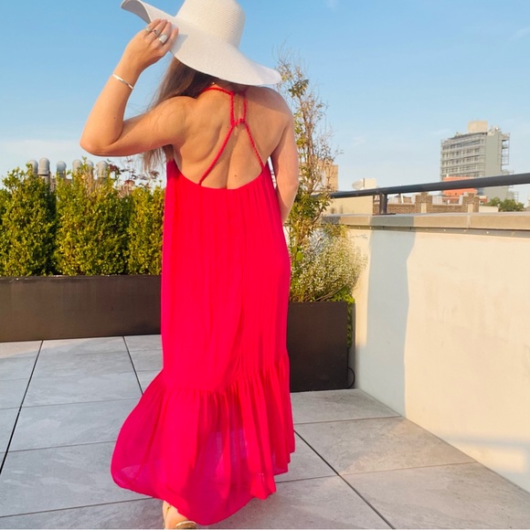 ZARA RIBBED DRESS VOLUMINOUS DRESS WITH BRAIDED STRAPS Fuchsia - Picture 15 of 16